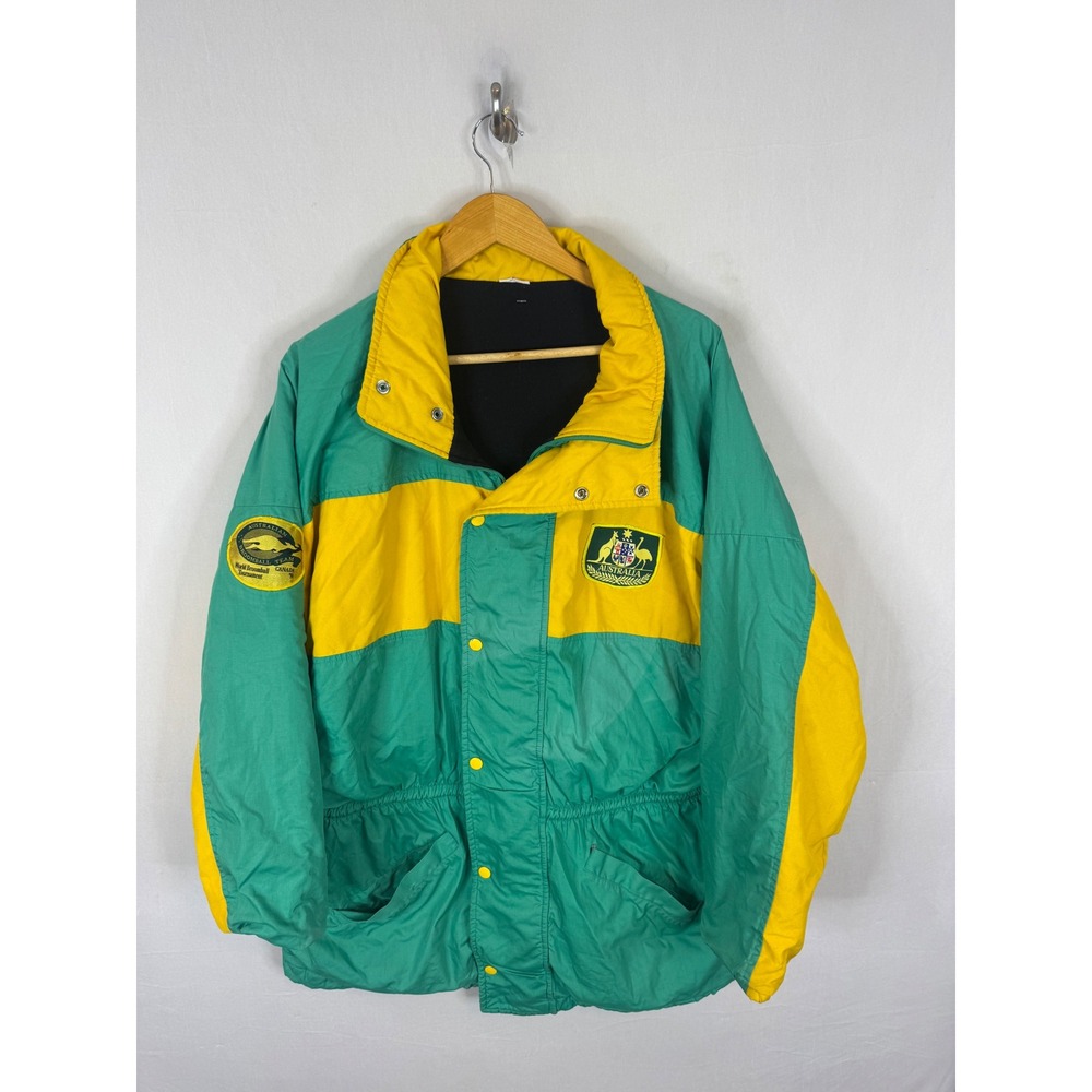 Vintage 1991 Australian Broomball Team World Tournament Jacket Green Yellow L/XL